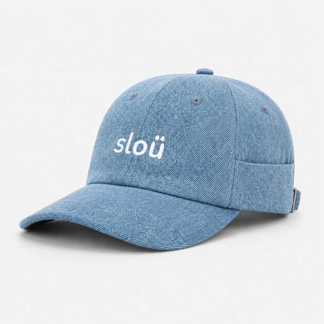 slou washed denim cap close-up